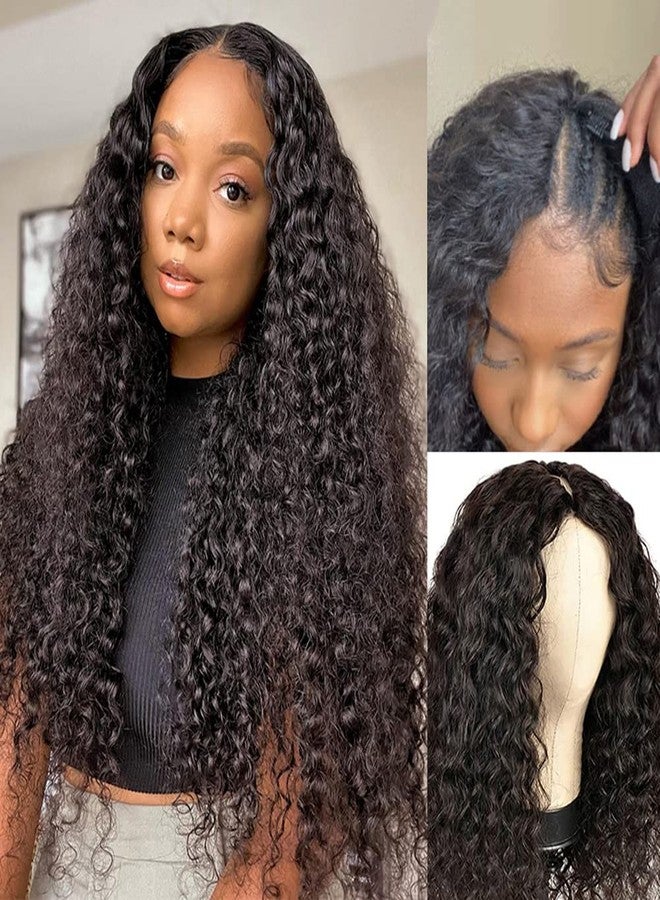 ISEE 20 Inch Water Wave V Part Wig, Human Hair, No Leave Out, Brazilian Glueless Curly Wave, Upgrade U Part Wigs for Black Women, 180% Density, Natural Color - Image 1